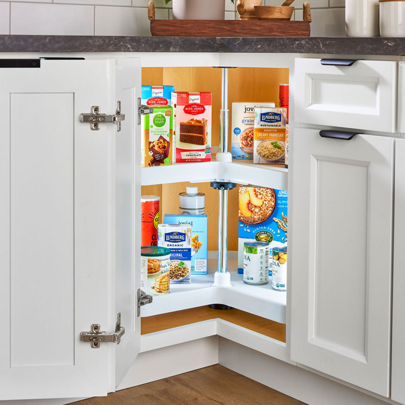 Rev-A-Shelf Lazy Susan Kidney Polymer 2-Shelf, White, 24.0" W x 14.31" D