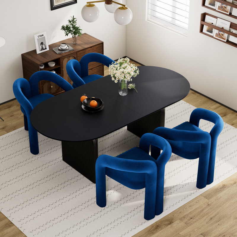 Ensemble de table de salle à manger 70 po avec chaises Velevt, 5 pièces: table, 4 chaises, Noir, Bleu