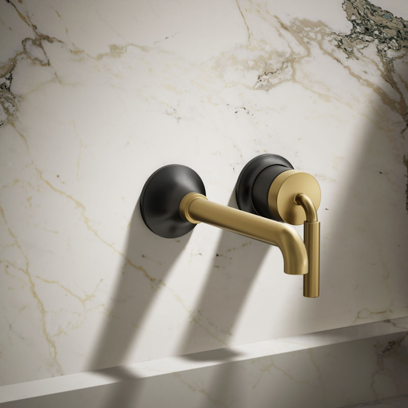 Tone Wall-Mount Single-Handle Bathroom Sink Faucet, Matte Black/Moderne Brass