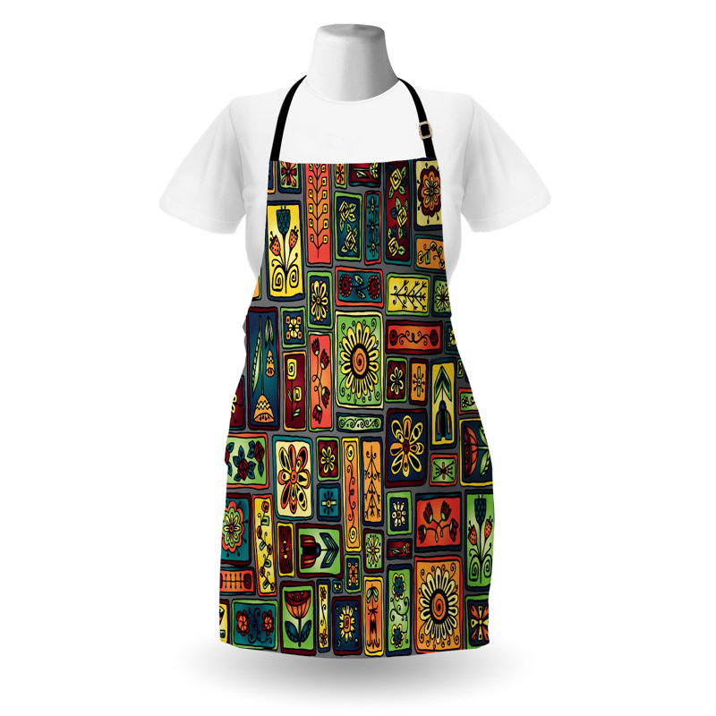 Multicolore tablier East Urban Home Hipster unisexe, feuilles et cœurs