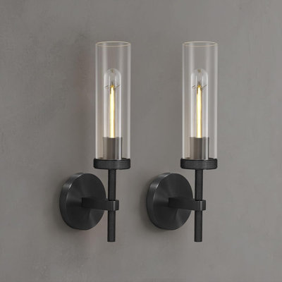 Appliques murales de salle de bain à 1 lumière en verre noir moderne (ensemble de 2)