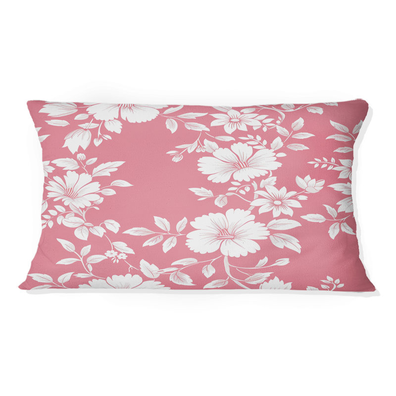Coussin lombaire traditionnel blanc et rose à motif floral