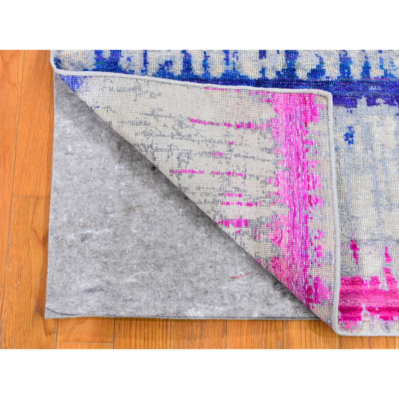 Tapis bleu / rose / gris nouvel âge en laine noué à la main de conception unique 2 pi x 3 pi Farly