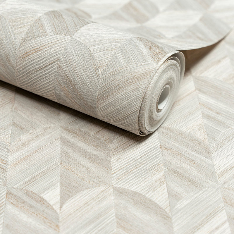Surfaces Collection Geometric Prism Wallpaper Roll, Grey