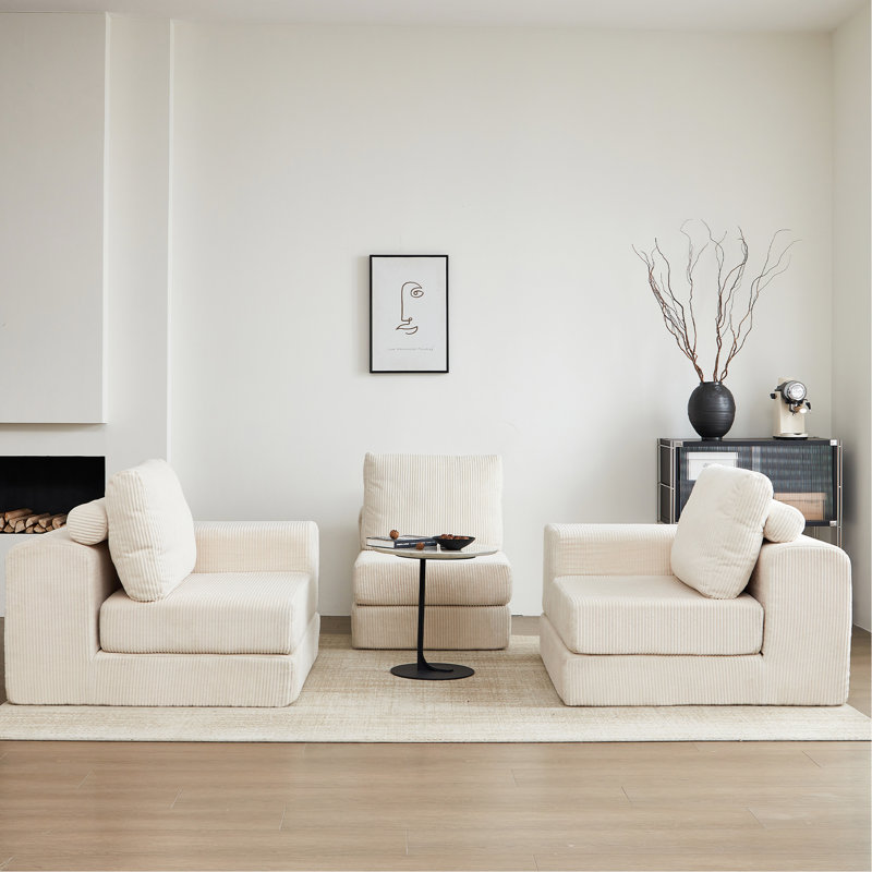 Corduroy convertible 3 lits, 108 po, mousse, lit à prise moderne, convertible, rembourrage en mousse, Beige