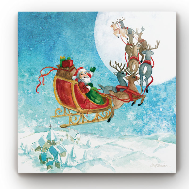 «Reindeer Sleigh» par Carol Robinson - reproduction, H 32 po x l 32 po x P 1,5 po, Toile tendue
