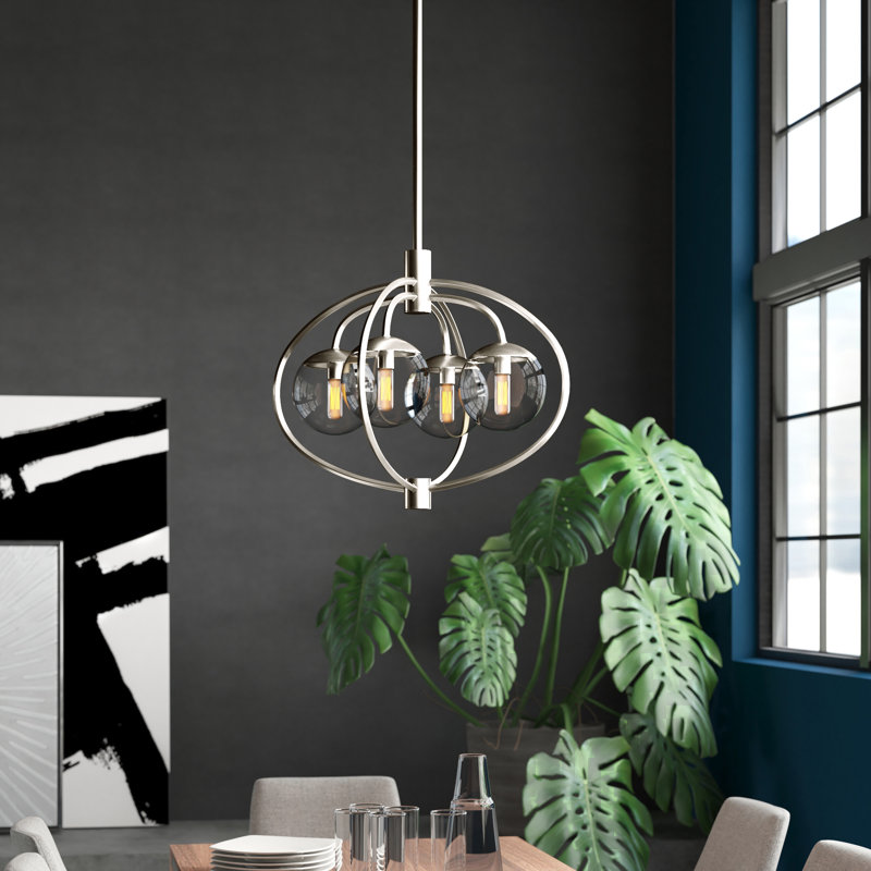 Dechen 4 - Light Globe Chandelier, Polished Nickel