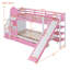 Lit superposé simple de style château simple avec tiroirs et tablettes de rangement, bois massif rose