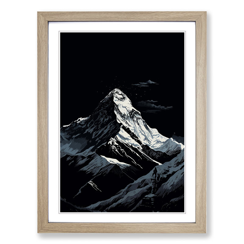 Mount Everest Line - Framed Print, 34cm H x 25cm W x 2cm D, Oak Framed