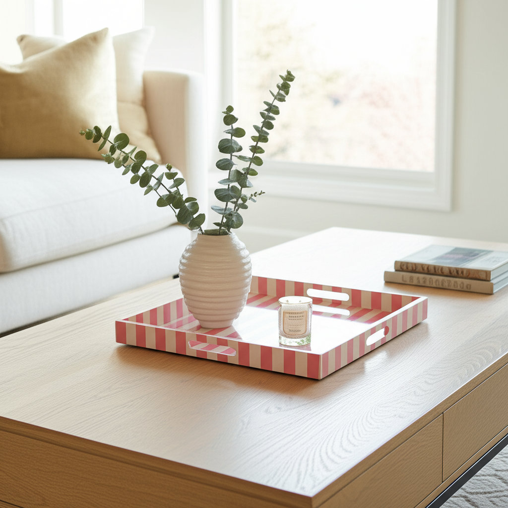 Montauk Stripe Tray , Pink