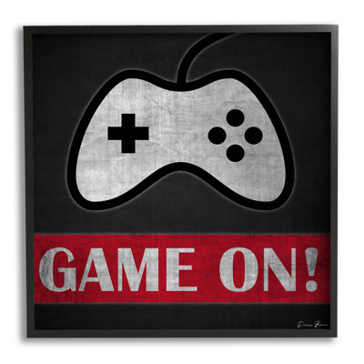 «Game On Bold Gamer», phrase rétro, contrôleur noir, estampe numérique encadrée, art texturé par Denise Brown