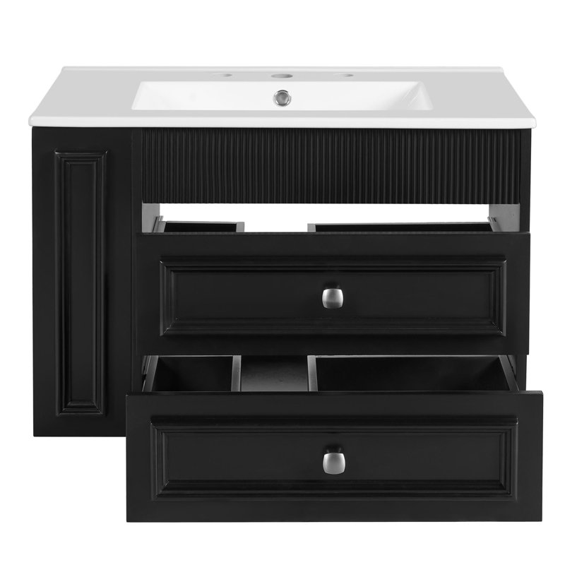 30'' Wall Mounted Bathroom Vanity, Black, Silver