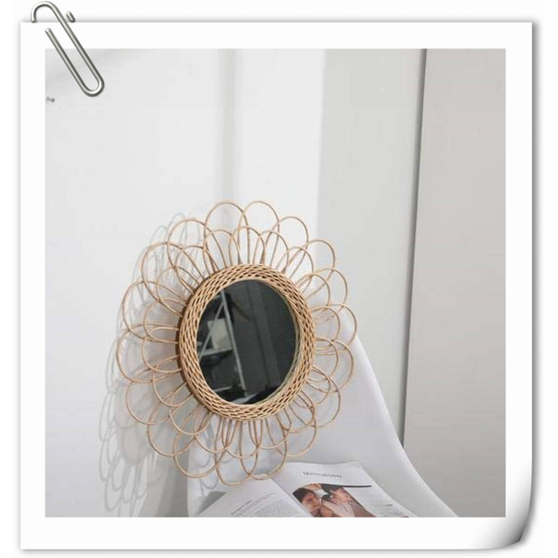 Miroir suspendu - Miroir mural en rotin tournesol, miroir de maquillage pour salle de bain Boho