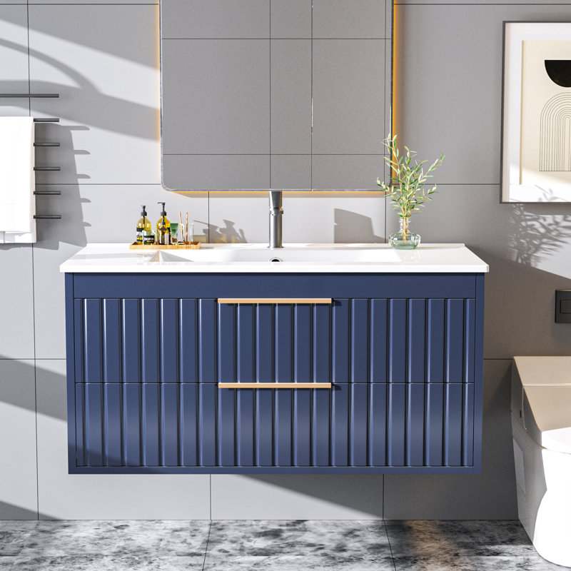 36" Floating Bathroom Vanity With Sink, Navy