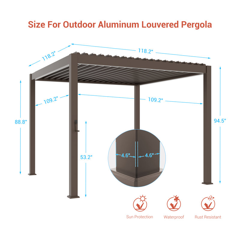 Double-layer Louvered Pergola, Double Aluminum Louvers, Full Aluminum Frame, Adjustable Roof, Durable, 10 ft x 10 ft