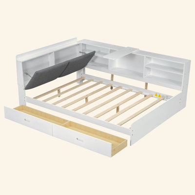 Wood Full Size Platform Bed With Storage Headboard, Shelves And 2 Drawers by Latitude Run