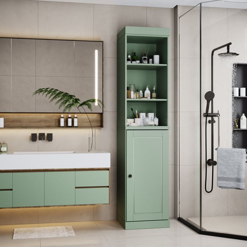 100% Solid Wood 16.5" Bathroom Storage Cabinet with Solid Doors and Adjustable Shelves, Sage