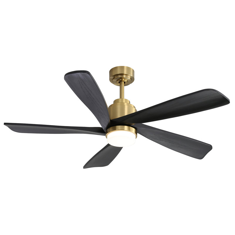Ventilateur de plafond moderne 52 pouces avec lumière à DEL à intensité variable et 5 pales en bois massif avec télécommande et moteur à courant continu réversible