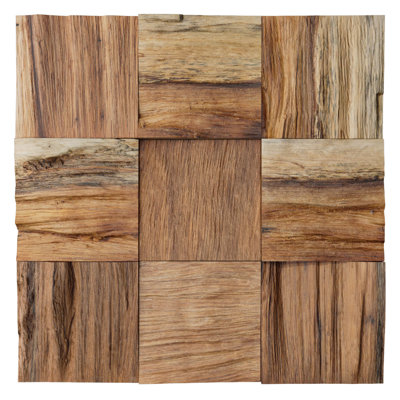 11 7/8"W x 11 7/8"H x 1/2"P Ranchero Wood Mosaic Wall Tile, Old Boat Wood