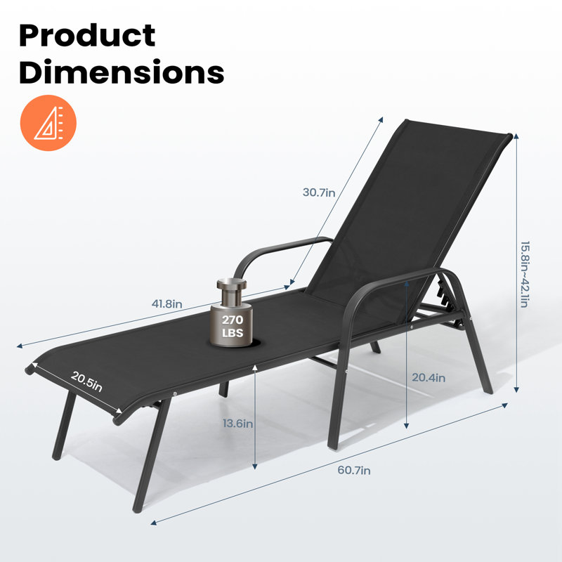 Chaise longue d'extérieur en métal (ensemble de 4), Noir / Noir
