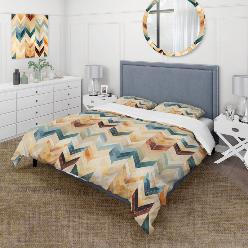 Beige à chevrons mosaïque Fusion I - ensemble de housse de couette à chevrons - microfibre de polyester