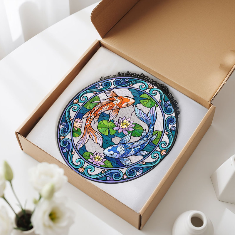 Panneau de vitrail Koi Fish, H 12 po, H 12 po