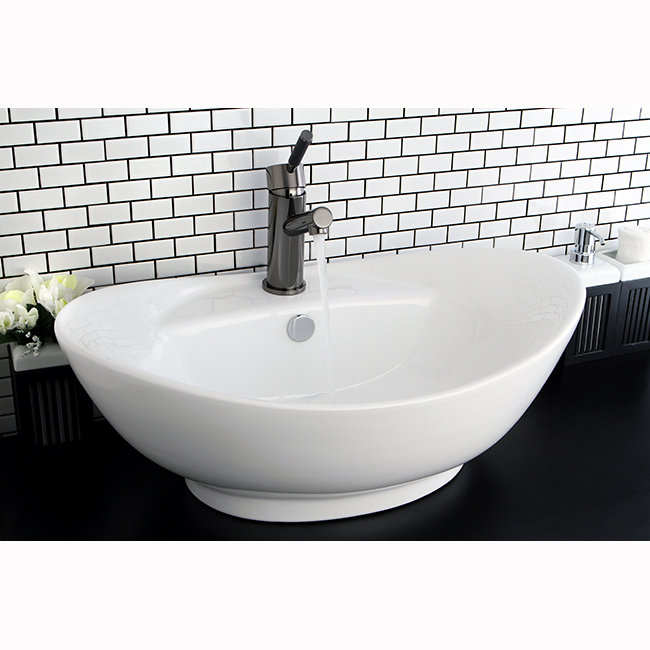 Harmon Ceramic Oval Vessel Bathroom Sink with Faucet Overflow