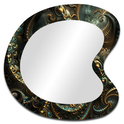 Frendel Retro Gold Whirling Fractal - Fractals Asymmetrical Decorative Mirror, Modern Unique Shape Wall Mirror, Printed Metal Art