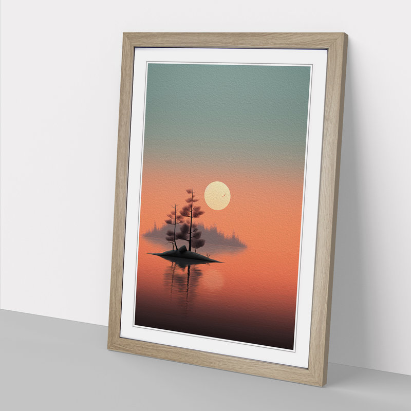 Lake Minimalism No.2 - Single Picture Frame Print on Wood, 34cm H x 25cm W, Oak Framed