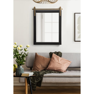 Strickler Rectangle Barn Door-Inspired Wood Wall Mirror