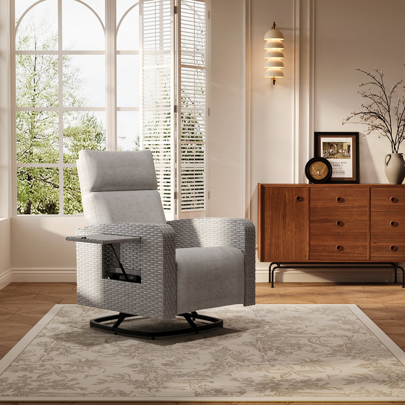 Fauteuil inclinable pivotant en osier de 28 po avec table d'appoint relevable, Grey