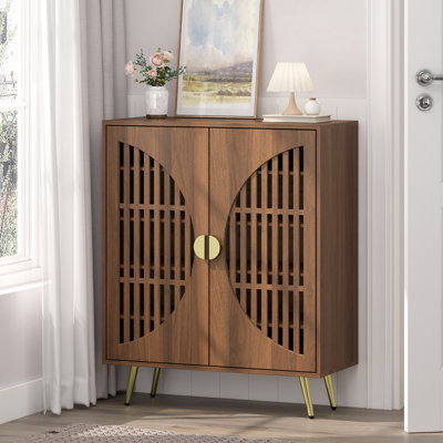 Walnut Buffet Sideboard Cabinet with Storage, Cabinet with Shutter Doors, Modern Accent Coffee Bar Console Table with Adjustable Shelves for Kitchen,