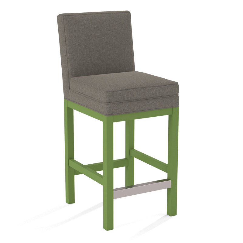 Upholstered Stool, Honey Finish, Gray Sugar Performance; 0863-84