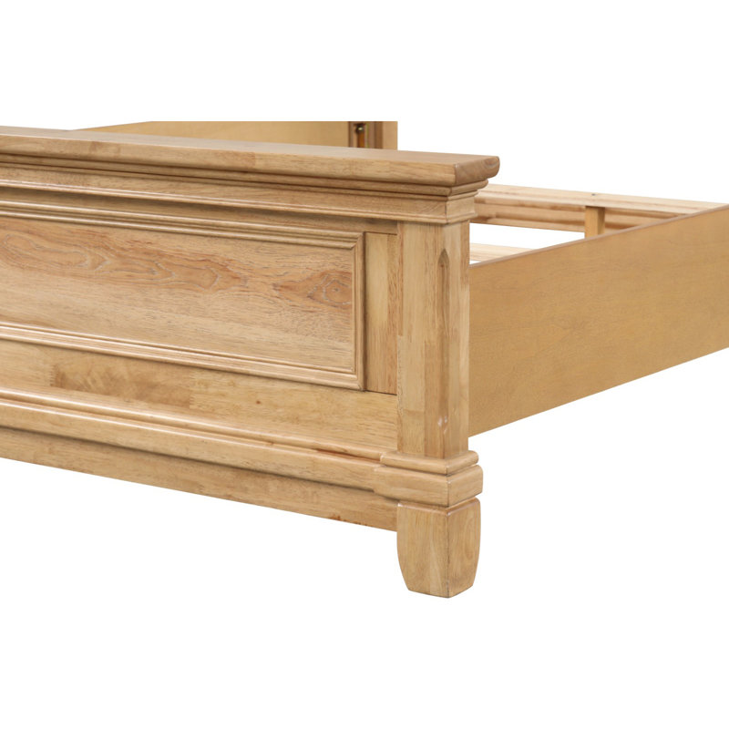 Wooden Queen Bed With Plank Headboard In Natural Oak
