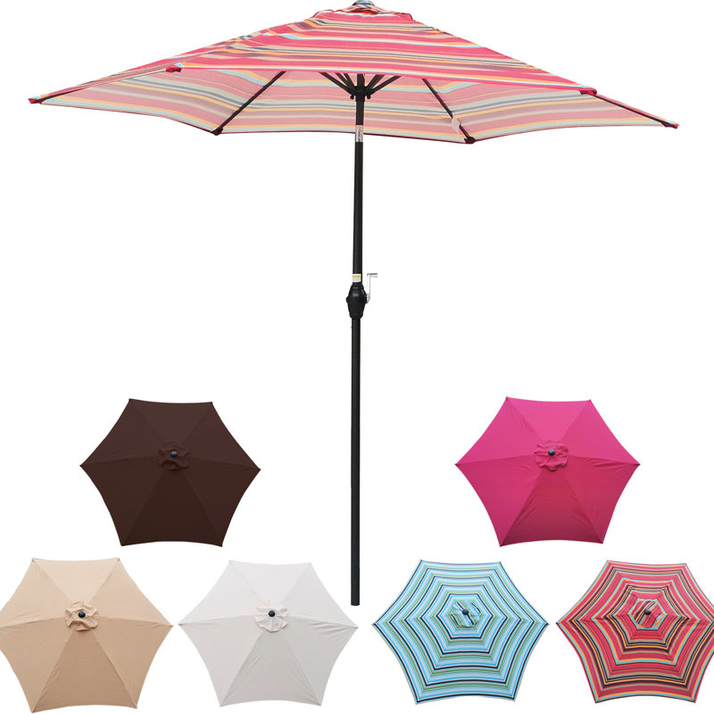 Parasol d'extérieur de 2,74 m (9 pi) à rayures rouges éclatantes - Mât, fonction d'inclinaison, imperméable, résistant à la décoloration, construction robuste