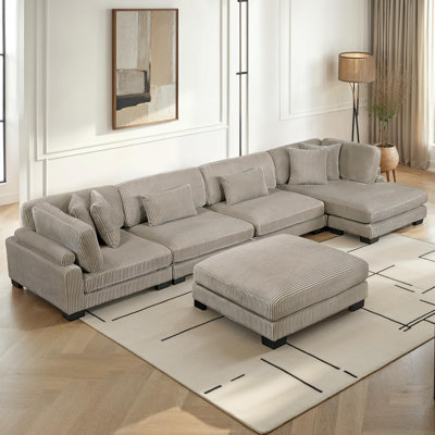 Hulett Modern Modular Sectional with Corduroy Fabric, Adjustable Backrests, Pocket Coils