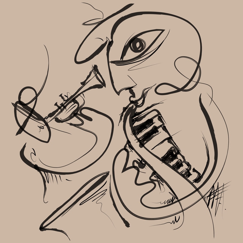 Jazz Face Sketch - Wrapped Canvas Painting, 51cm H x 51cm W x 3.8cm D