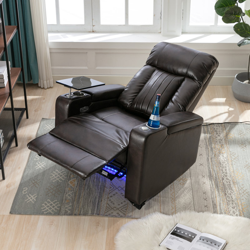 Premium Power Recliner With Storage Arms, Cupholders, Brown