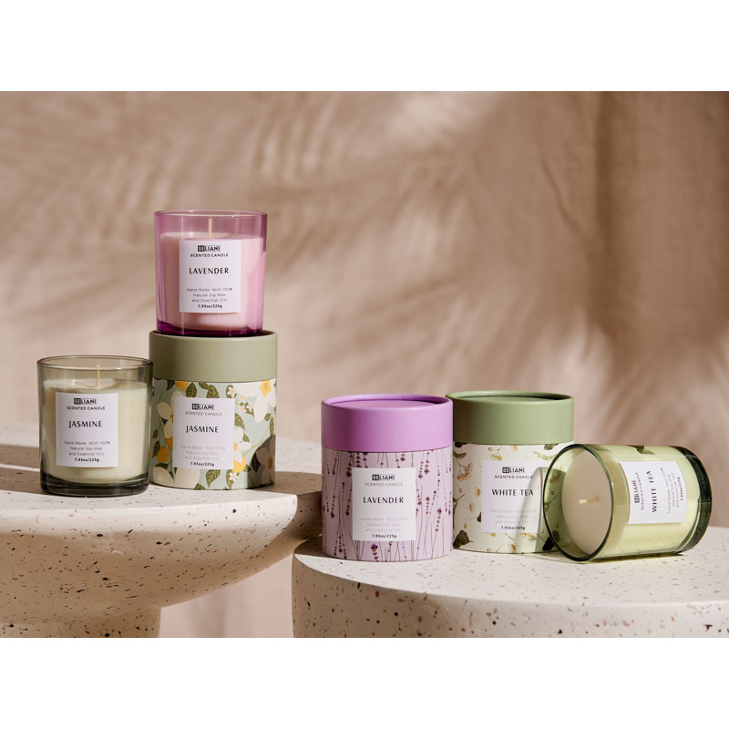 Scented Jar Candle, Green/Violet, Floral/Plant