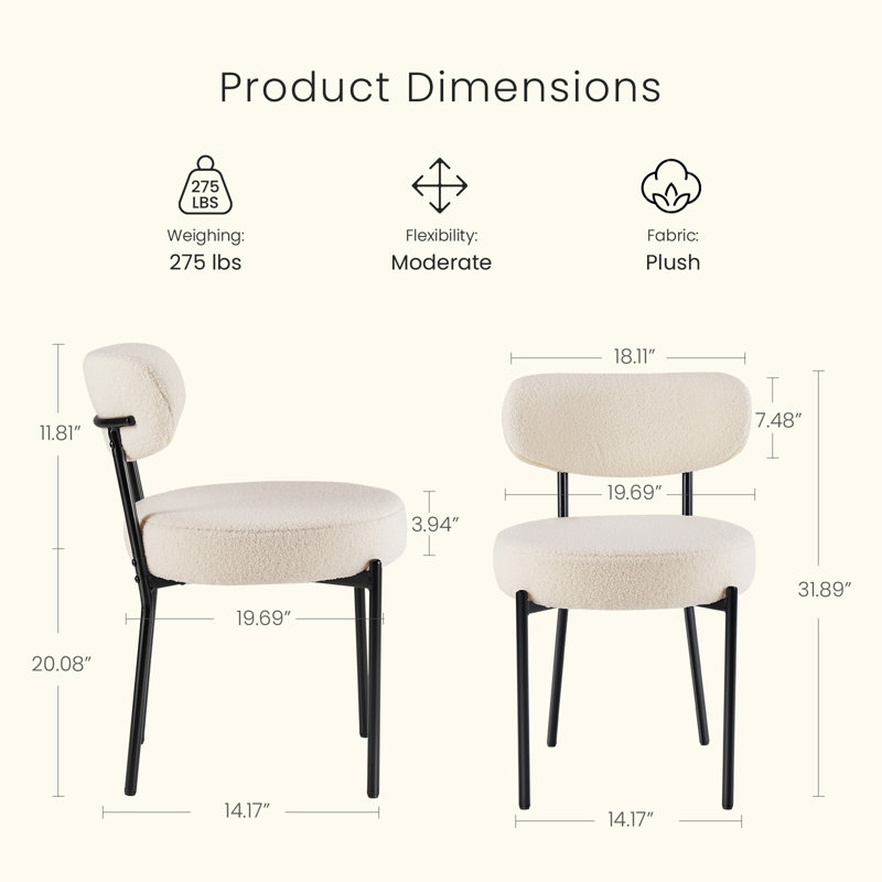 Boucle Sherpa Dining Chairs Set - Ergonomic Curved Back Upholstered Chairs with Sturdy Metal Frame, Easy Assembly for Modern Kitchen & Dining Room
