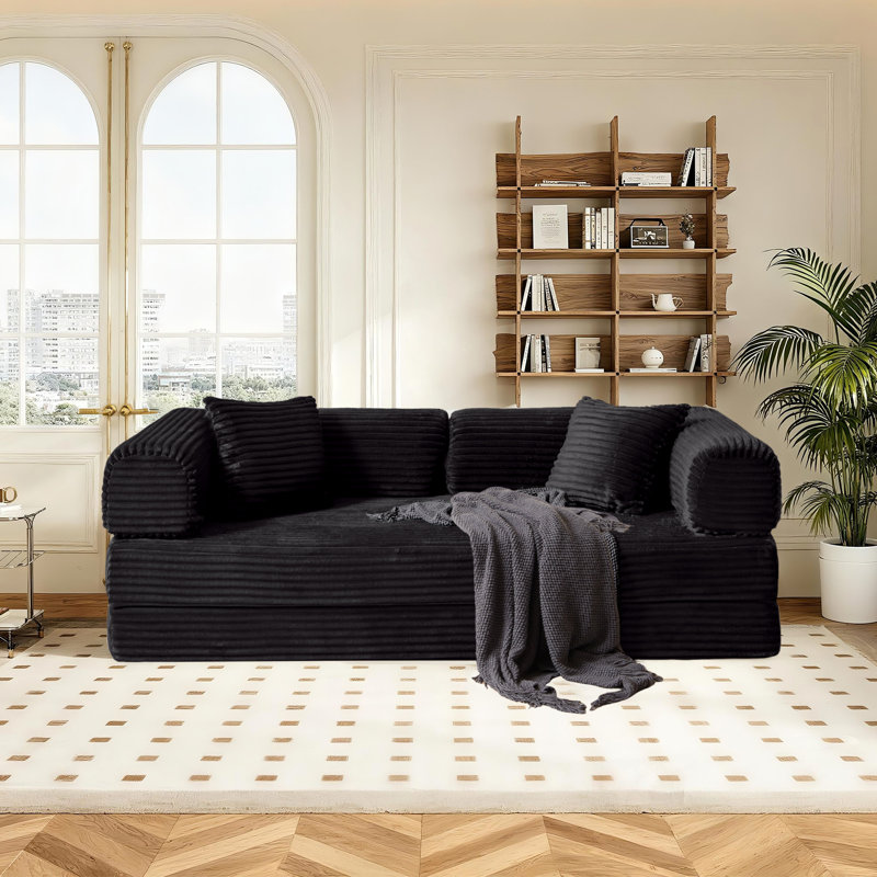 Aldora Boneless 78" King Size Convertible Sleeper Sofa Bed With 2 Pillows, Corduroy Folding Mattress Couch, No Assembly Required , Floor Sofa Lounge Couch For Living Room Small Spaces