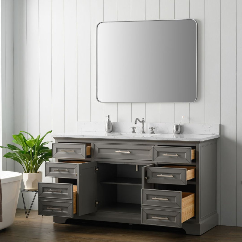 Ensemble de meuble-lavabo simple 60 po Currahee, Gris / Nickel brossé