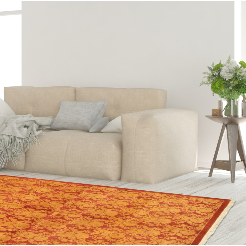 Tapis décoratif en laine noué à la main de conception unique noué à la main new age de style persan 18/20 rouge 5 pi 1 po x 7 pi 8 po