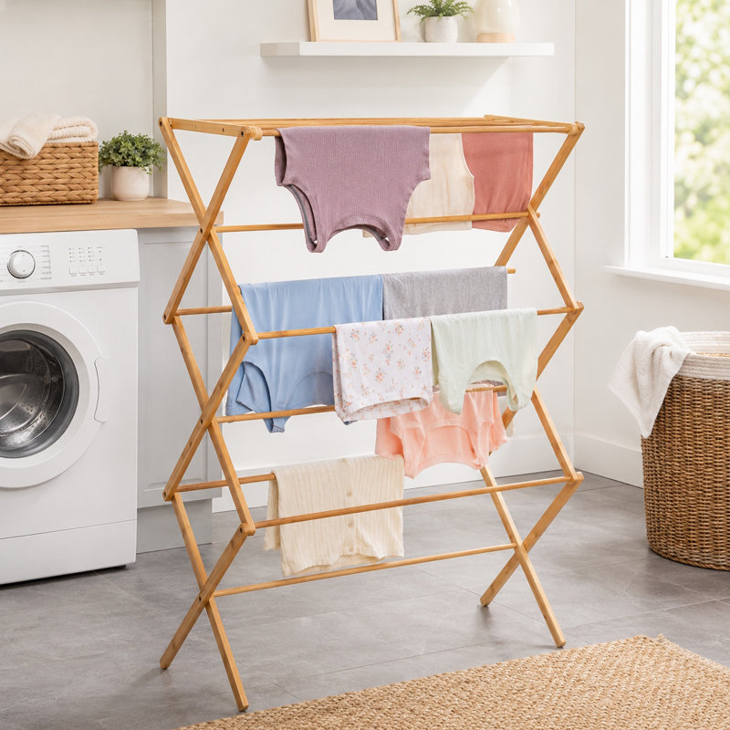 Séchoir à linge pliable en bambou