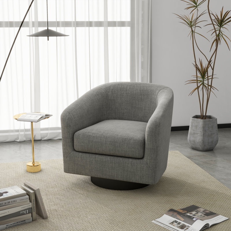 Bennett 73.1 Cm Wide Cotton Swivel Barrel Chair, Light Grey Fabric
