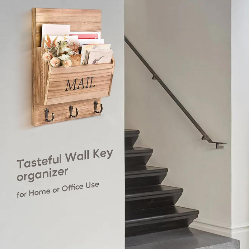 Wood Wall Organizer with Mail Storage