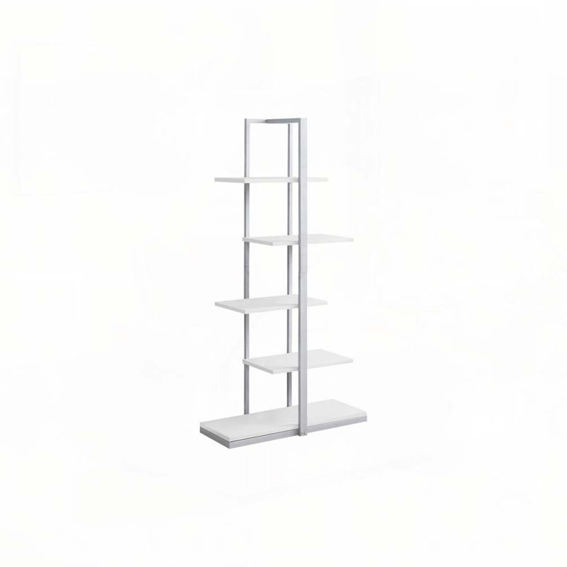 Bibliothèque, bibliothèque, étagère, 5 niveaux, h 60 po, bureau, chambre à coucher, stratifié blanc, métal gris, contemporain, moderne