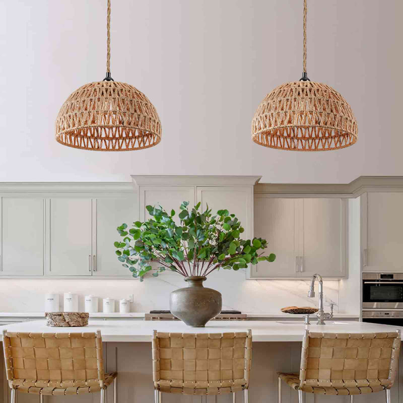 1-Light Natural Dome Pendant D:9.8"x H:5.1", Brown