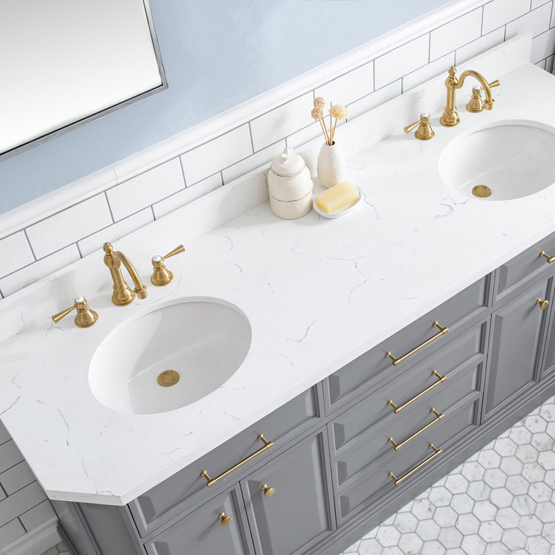 Palace 72'' W Double Vanity, Cashmere Gray, Satin Brass