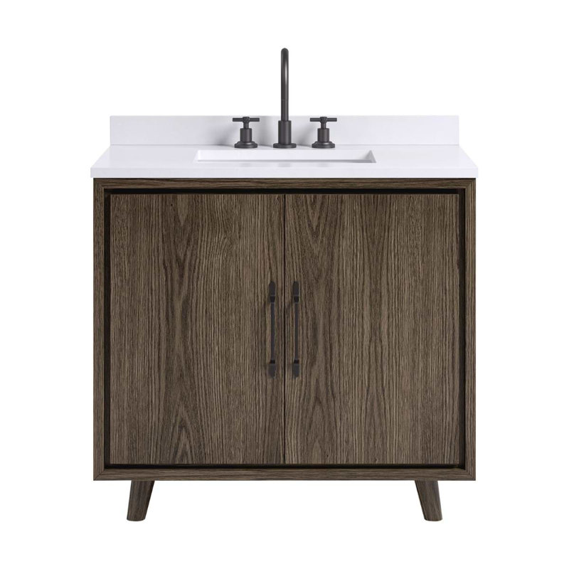 TileBar Studio Vanities Setton Single Vanity with White Quartz Top, Espresso Oak, 36" W